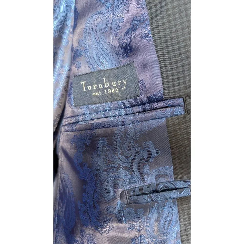 Turnbury 44R Navy Micro Check 100% Wool Sport Coat Blazer Old Money Preppy